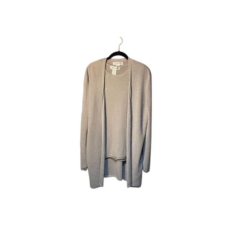 Jones, New York, women’s 2 pc taupe/sand embellished, sequin tank/ cardigan. S/X
